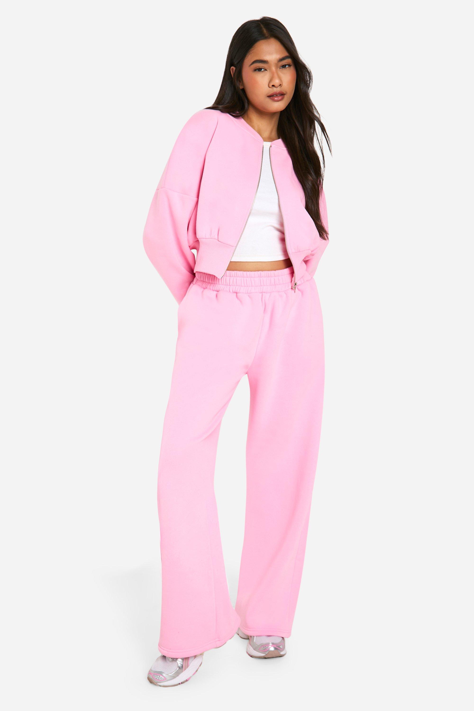 Womens Deep Hem Zip Through Bomber Tracksuit - Pink - Xl, Pink